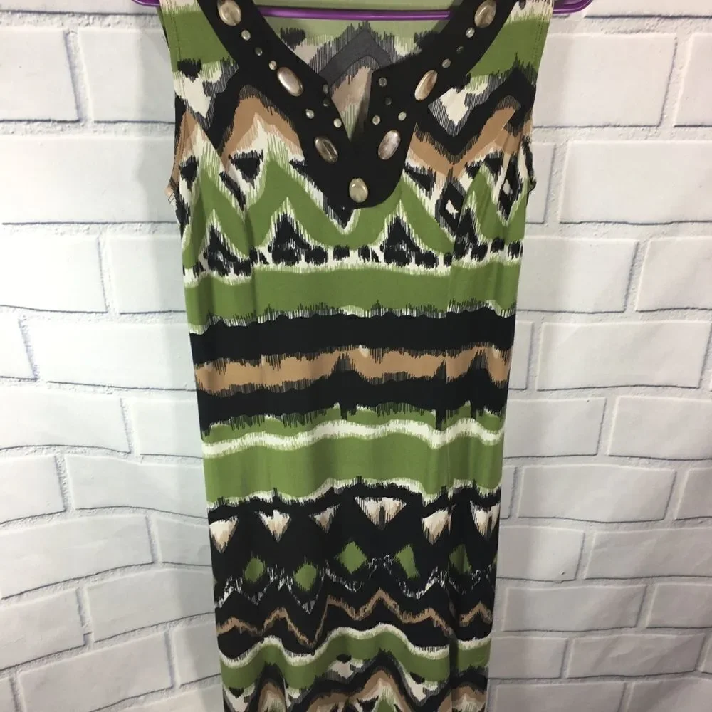PERCEPTIONS NY Sleeveless Green Black Midi Career Dress Plus Size 6 - Picture 2 of 4